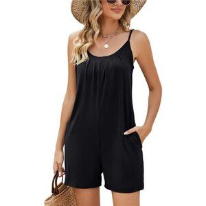 Womens Casual Summer Sleeveless Shorts Jumpsuits Black